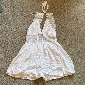 Blue Rain White Lace Halter Jumpsuit